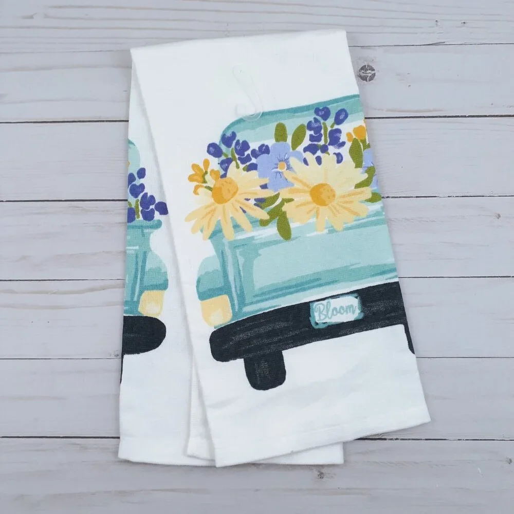 Kitchen Towel Watercolor Blooms Truck Dual Purpose Floral Flowers